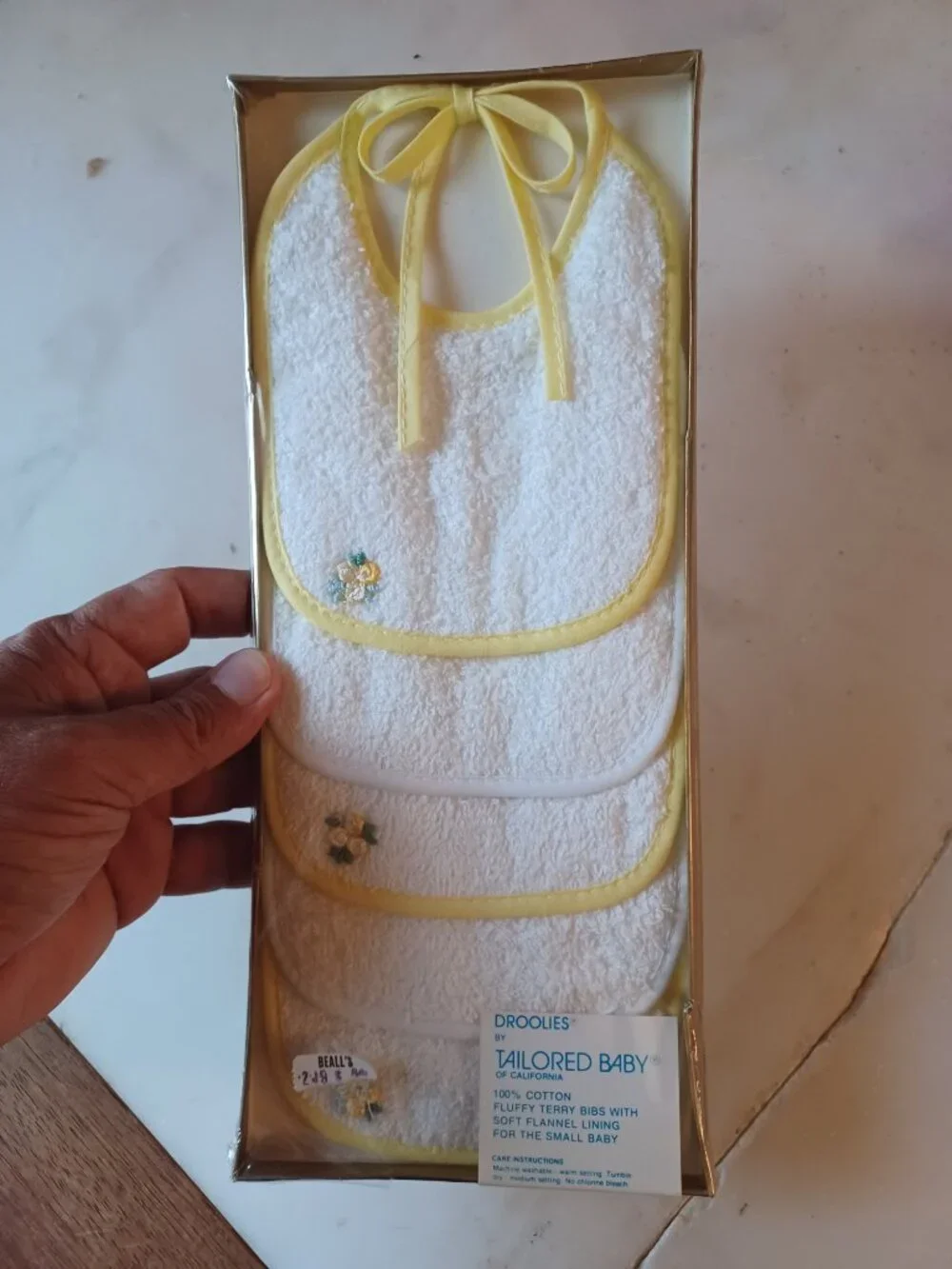 VTG Tailored Baby Droolies 5 Pack Bibs NOS Sealed Cotton Terry White Yellow SM